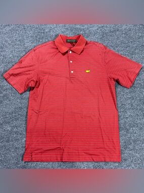 Vintage Masters Polo Shirt Mens Medium Orange Stripes Amen Corner Augusta 90s